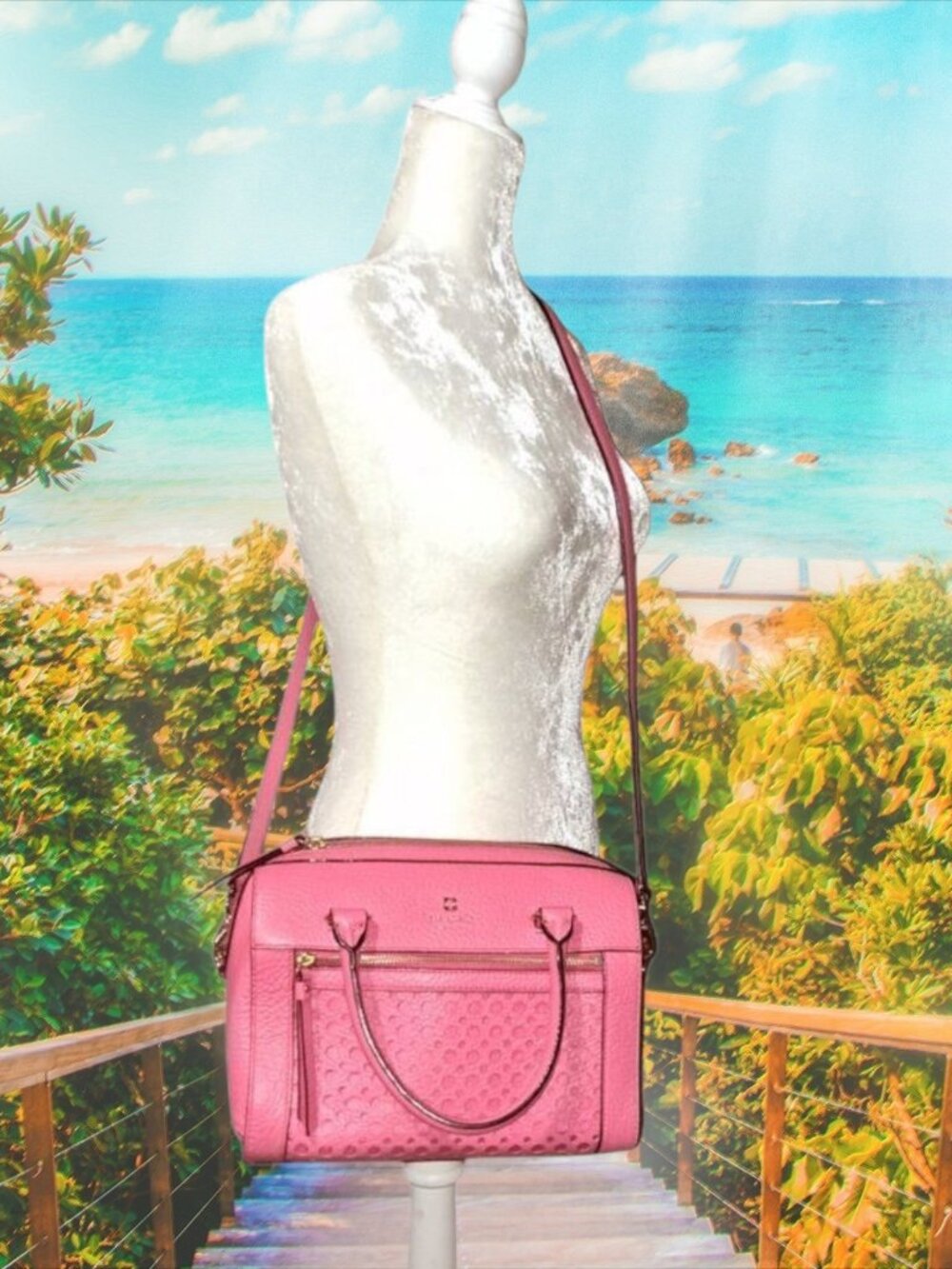 Kate Spade Women's Pink Perri Lane Bubbles Perforated Leather Delaney Purse Bag